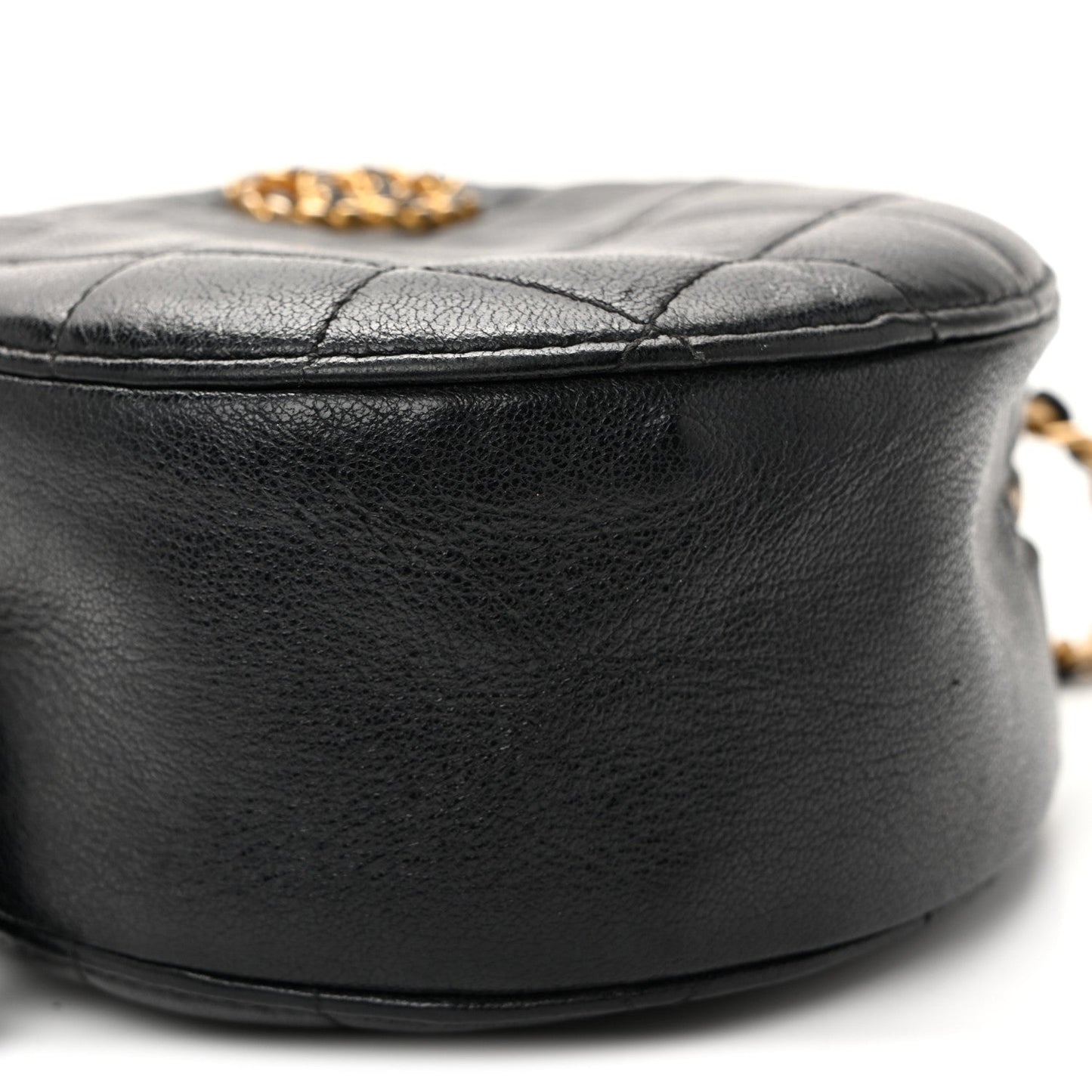 Goatskin Quilted Chanel 19 Round Clutch With Chain Black