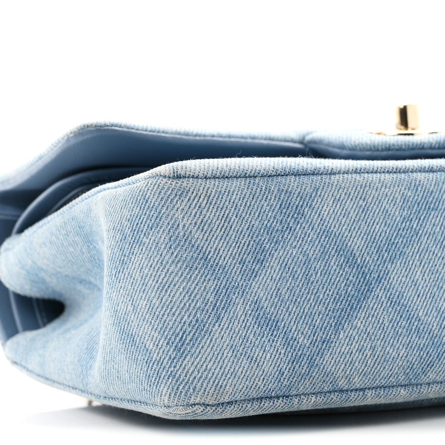 Printed Denim Quilted Small Double Flap Light Blue