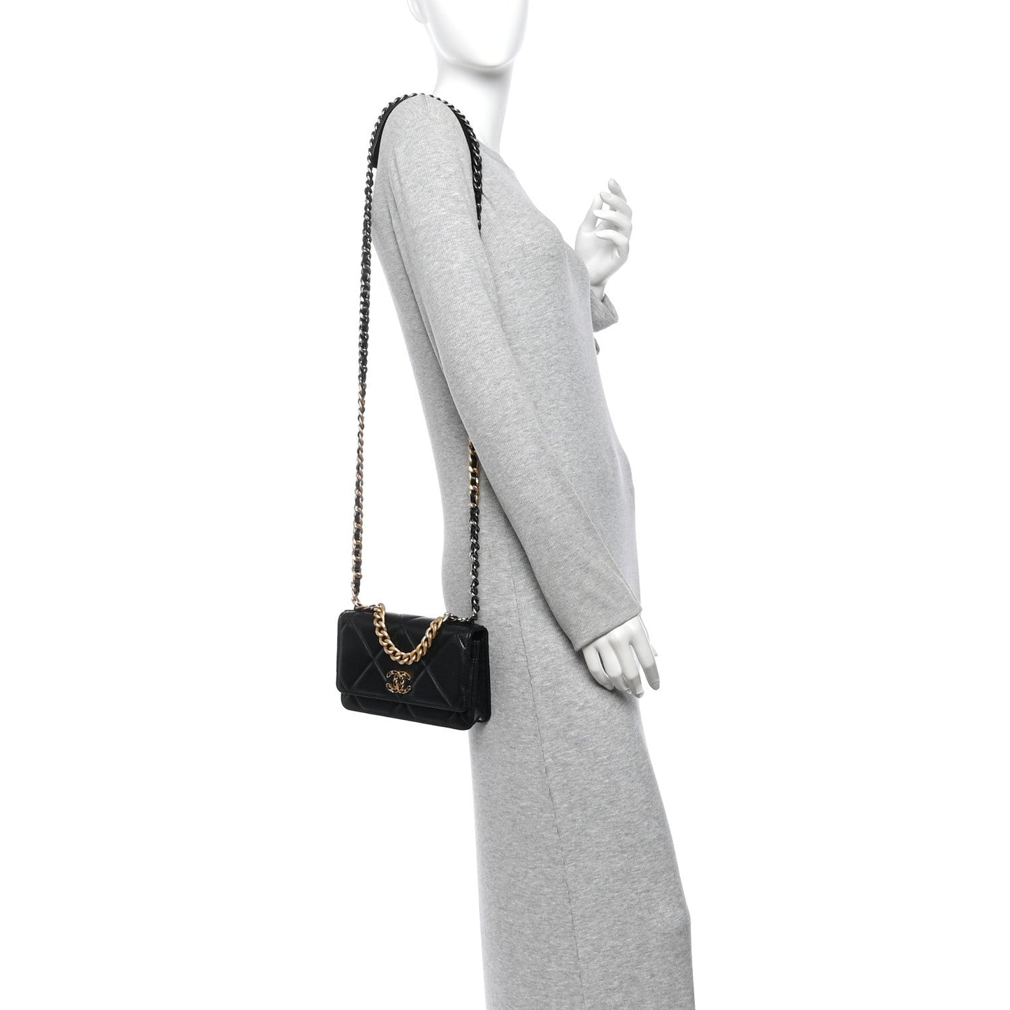 Lambskin Quilted Chanel 19 Wallet On Chain WOC Black