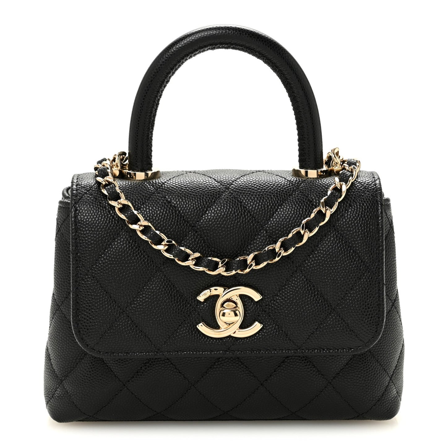 Caviar Quilted Coco Handle Clutch With Chain Black