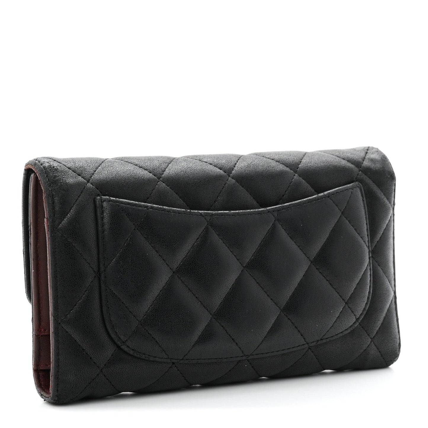 Lambskin Quilted Large Flap Wallet Black