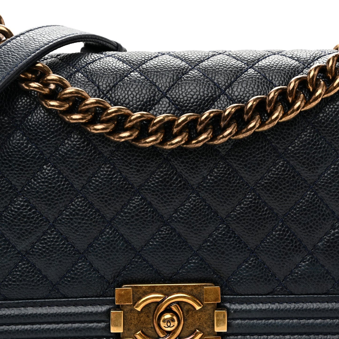 Caviar Quilted Medium Boy Flap Navy
