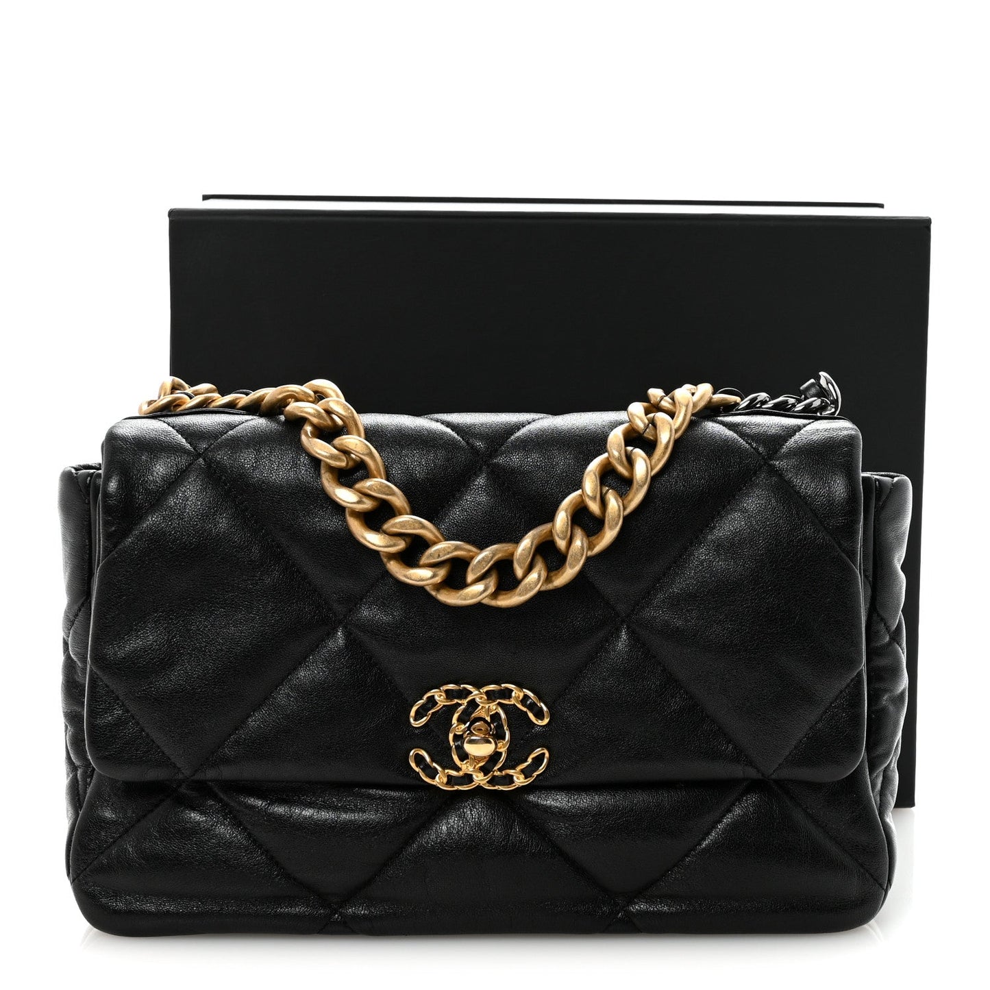 Goatskin Quilted Large Chanel 19 Flap Black