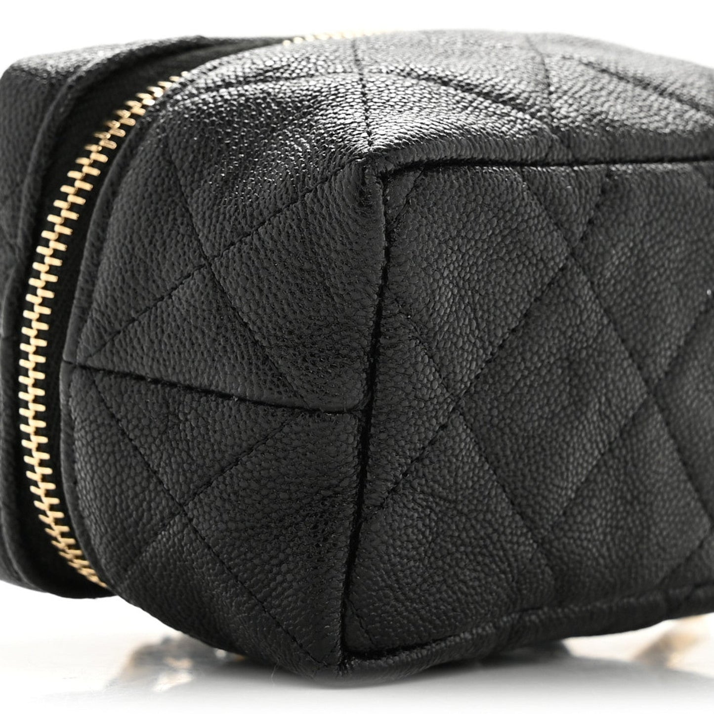 Caviar Quilted Mini Top Handle Vanity With Chain Black
