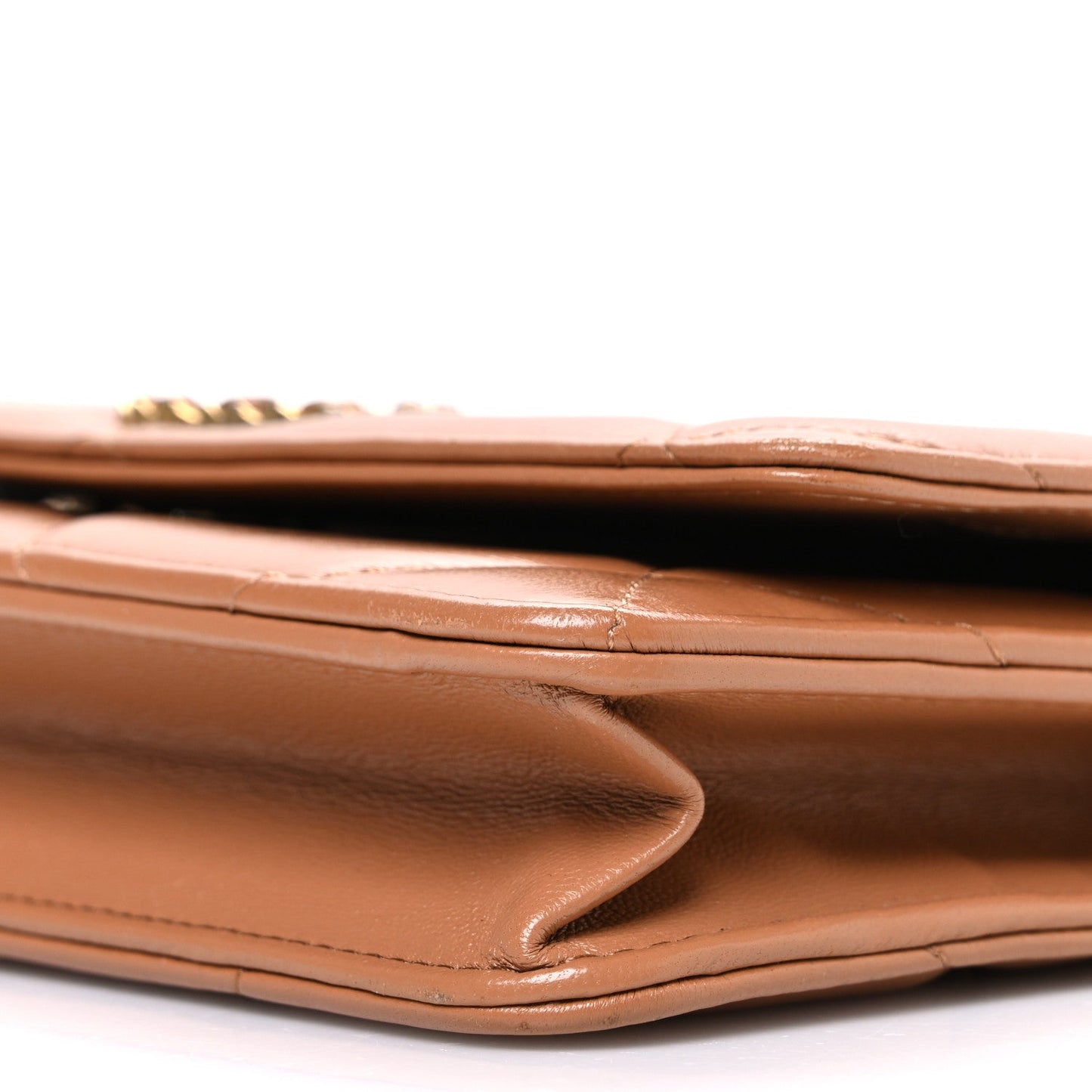 Lambskin Quilted Chanel 19 Wallet On Chain WOC Brown
