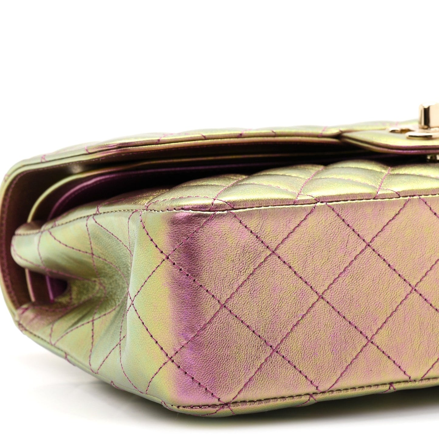 Iridescent Lambskin Quilted Medium Double Flap Purple