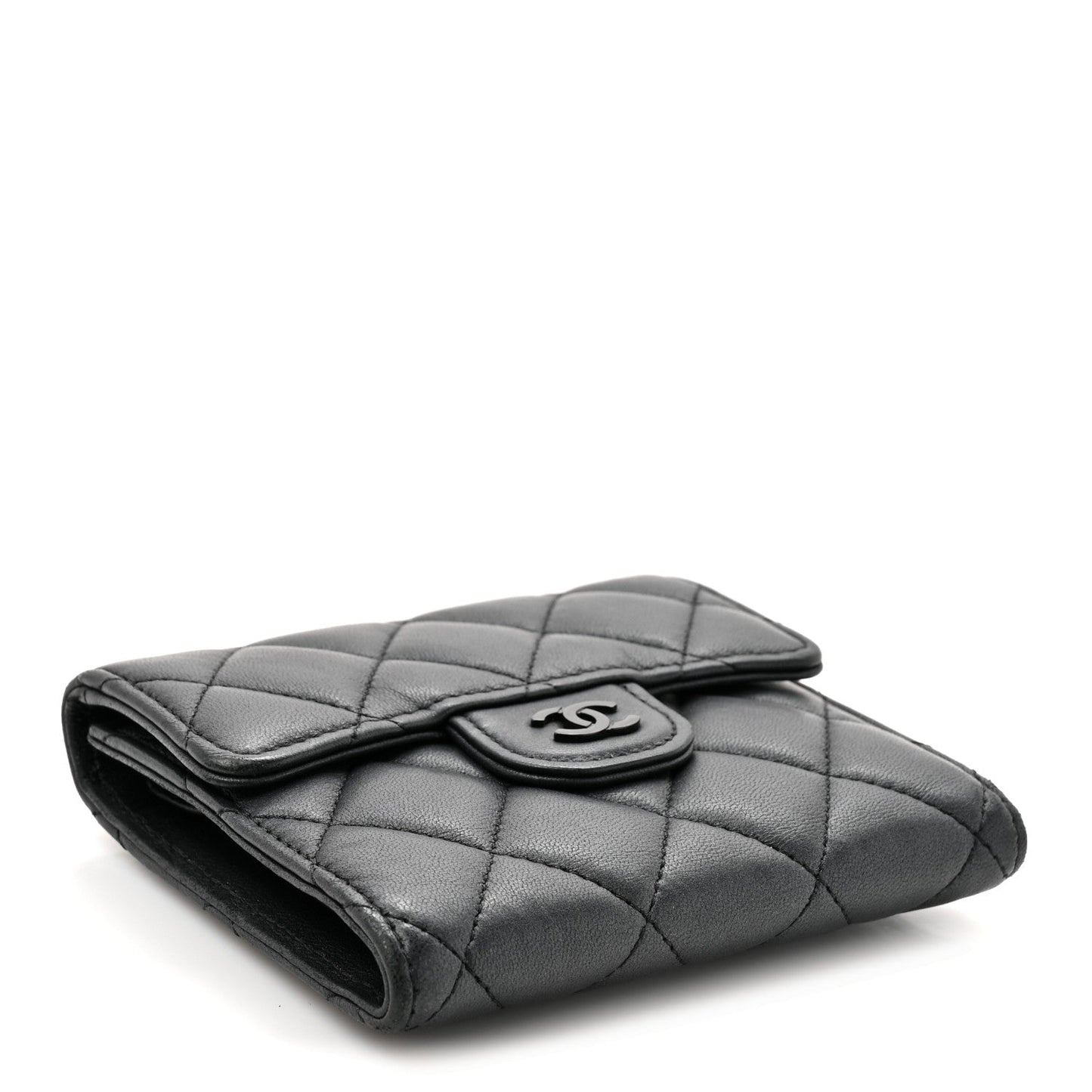 Lambskin Quilted Compact Flap Wallet So Black