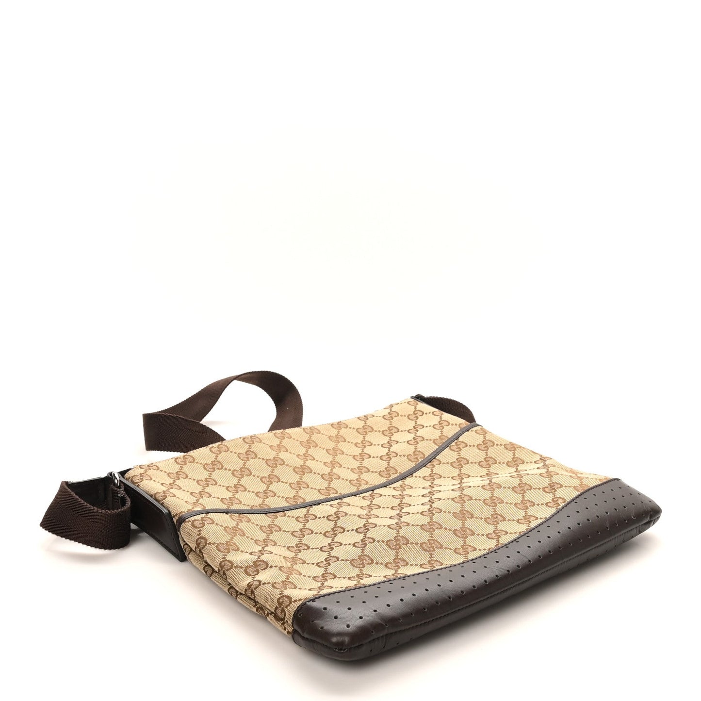 Monogram Calfskin Perforated Medium Flat Messenger Bag Dark Brown