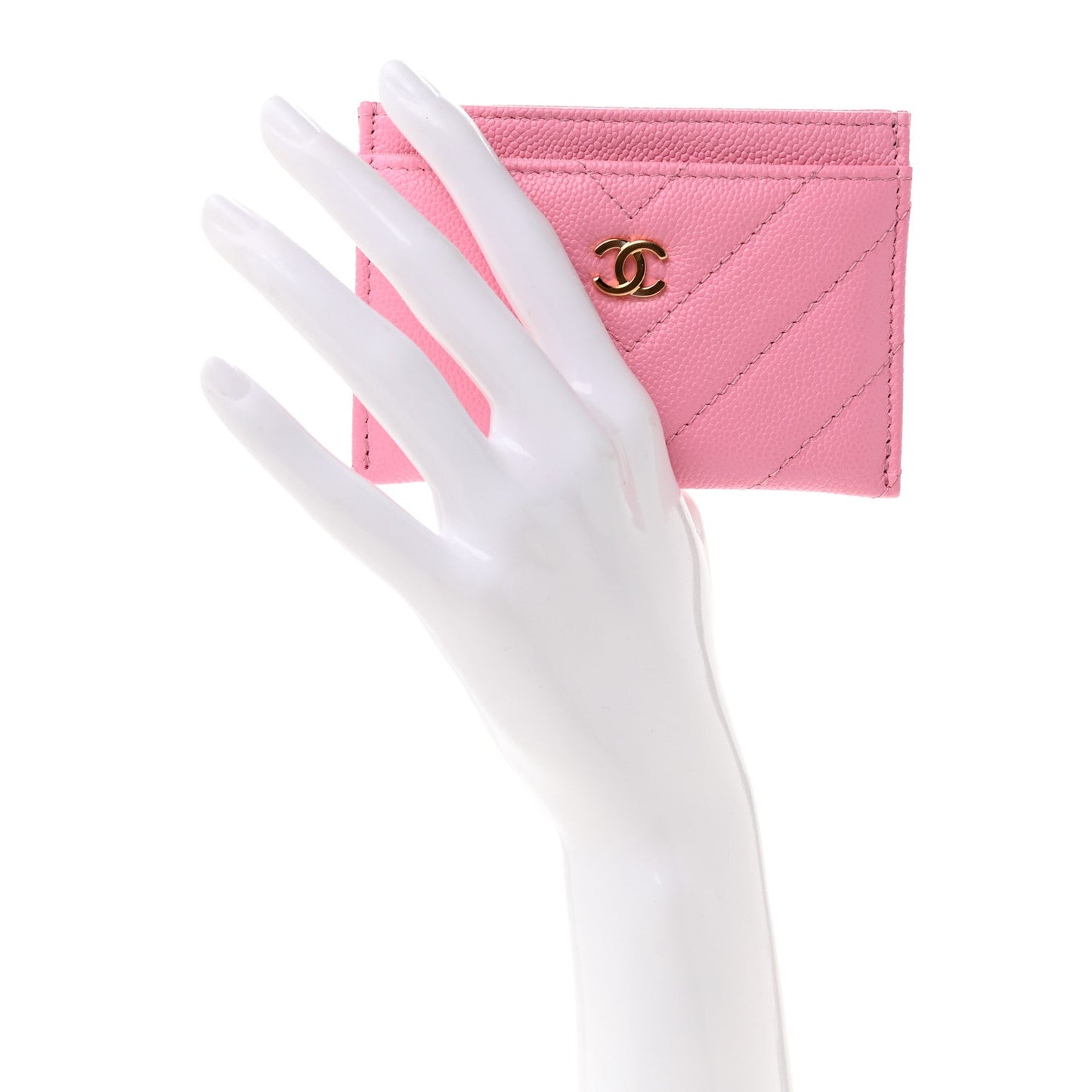 Shiny Caviar Chevron Quilted Card Holder Pink