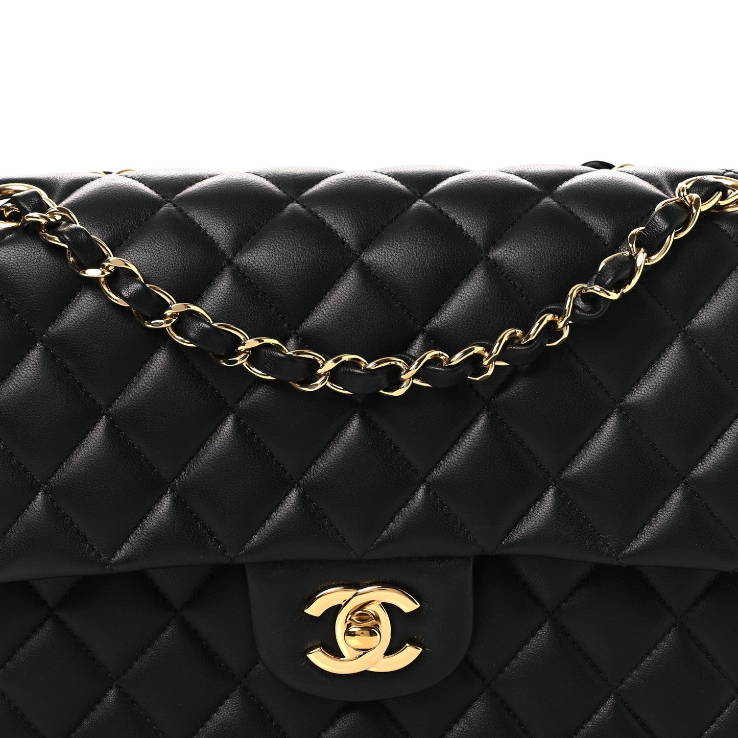 Lambskin Quilted Medium Double Flap Black