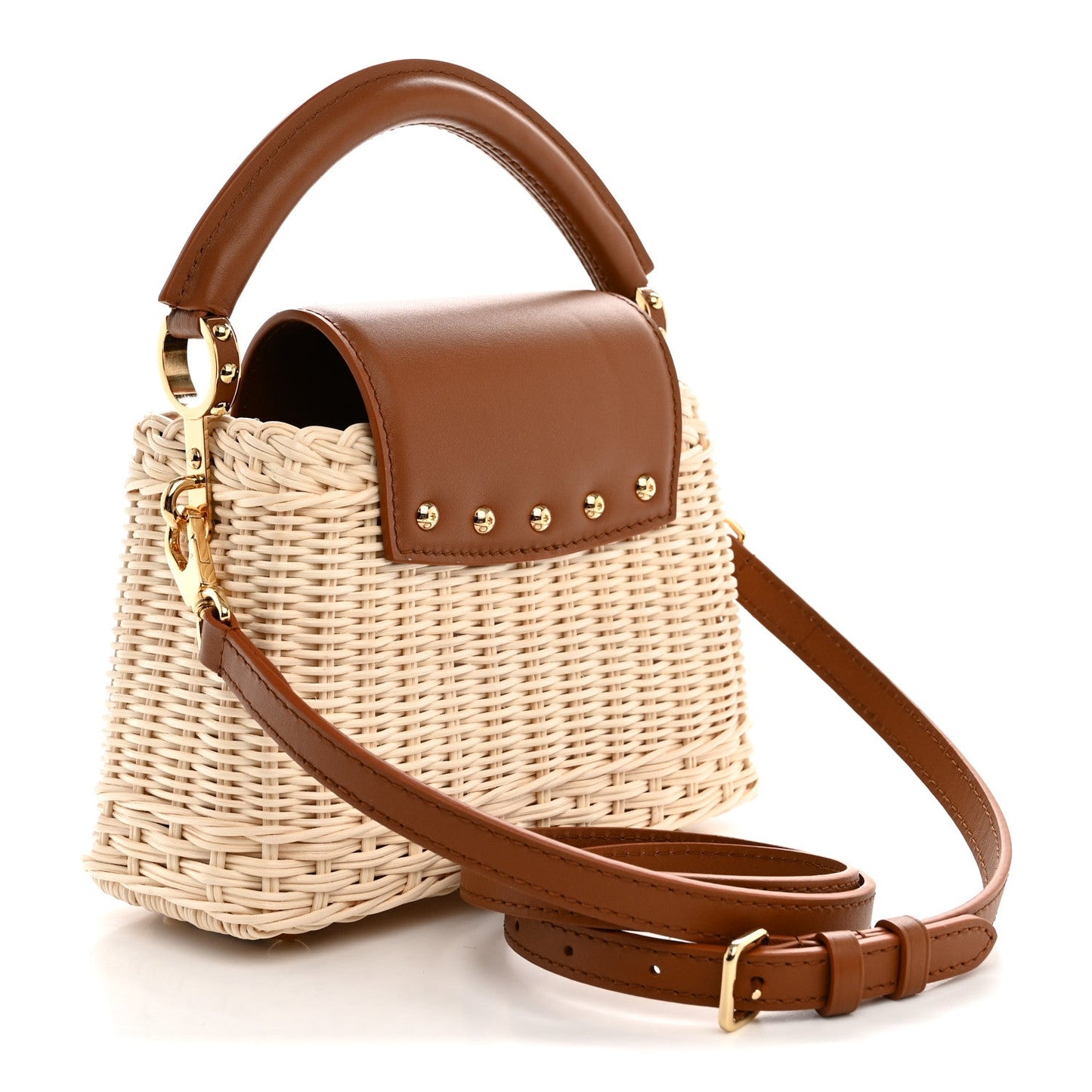 Rattan Calfskin Capucines Mini Brown