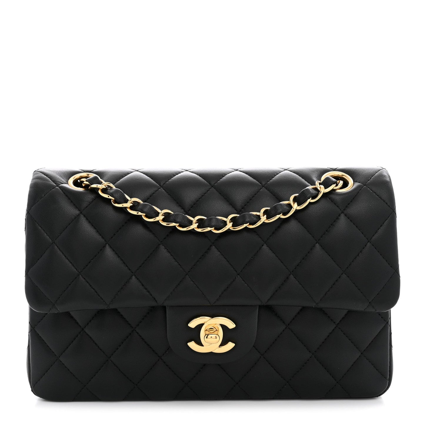 Lambskin Quilted Small Double Flap Black
