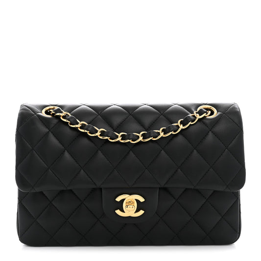 Lambskin Quilted Small Double Flap Black