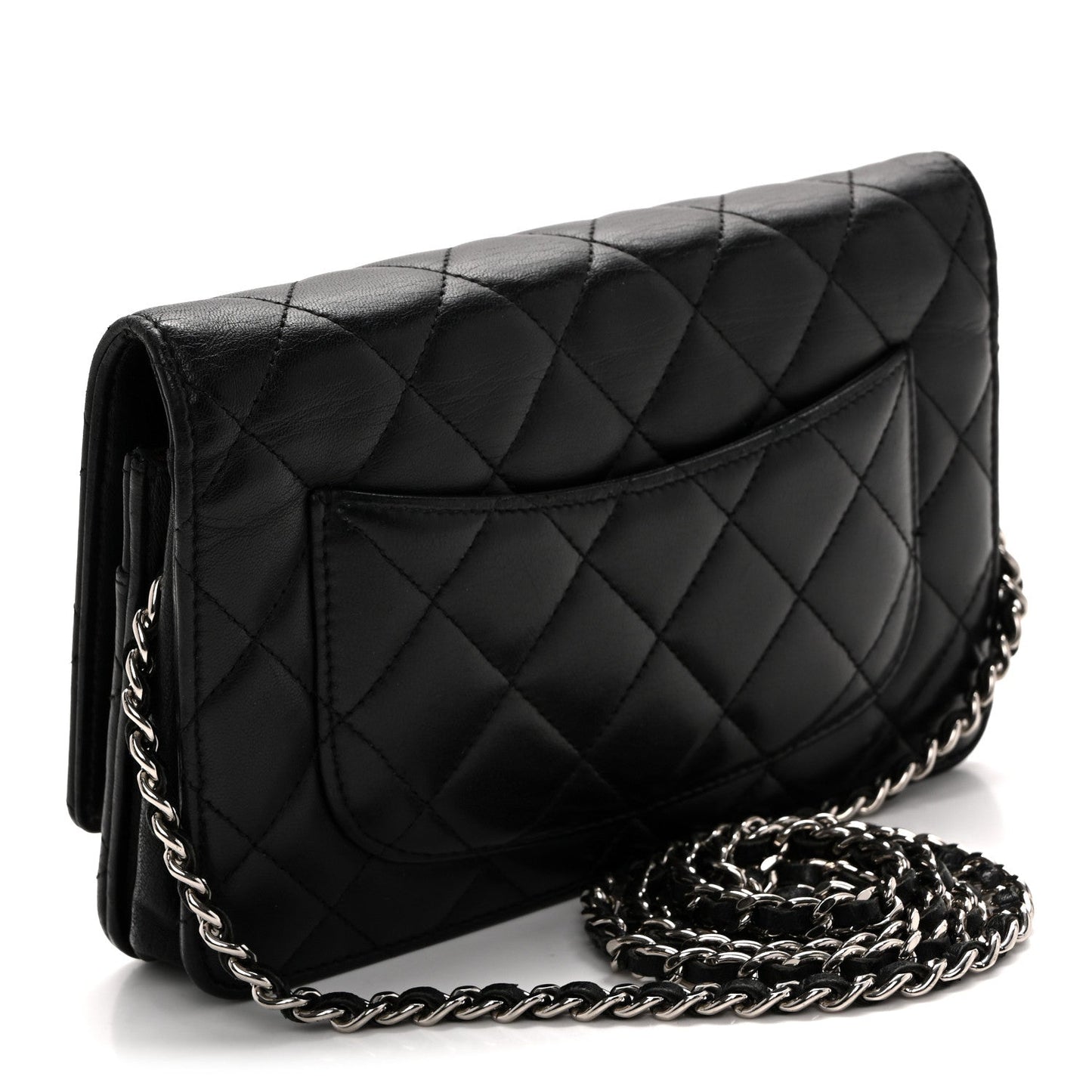 Lambskin Quilted Wallet On Chain WOC Black