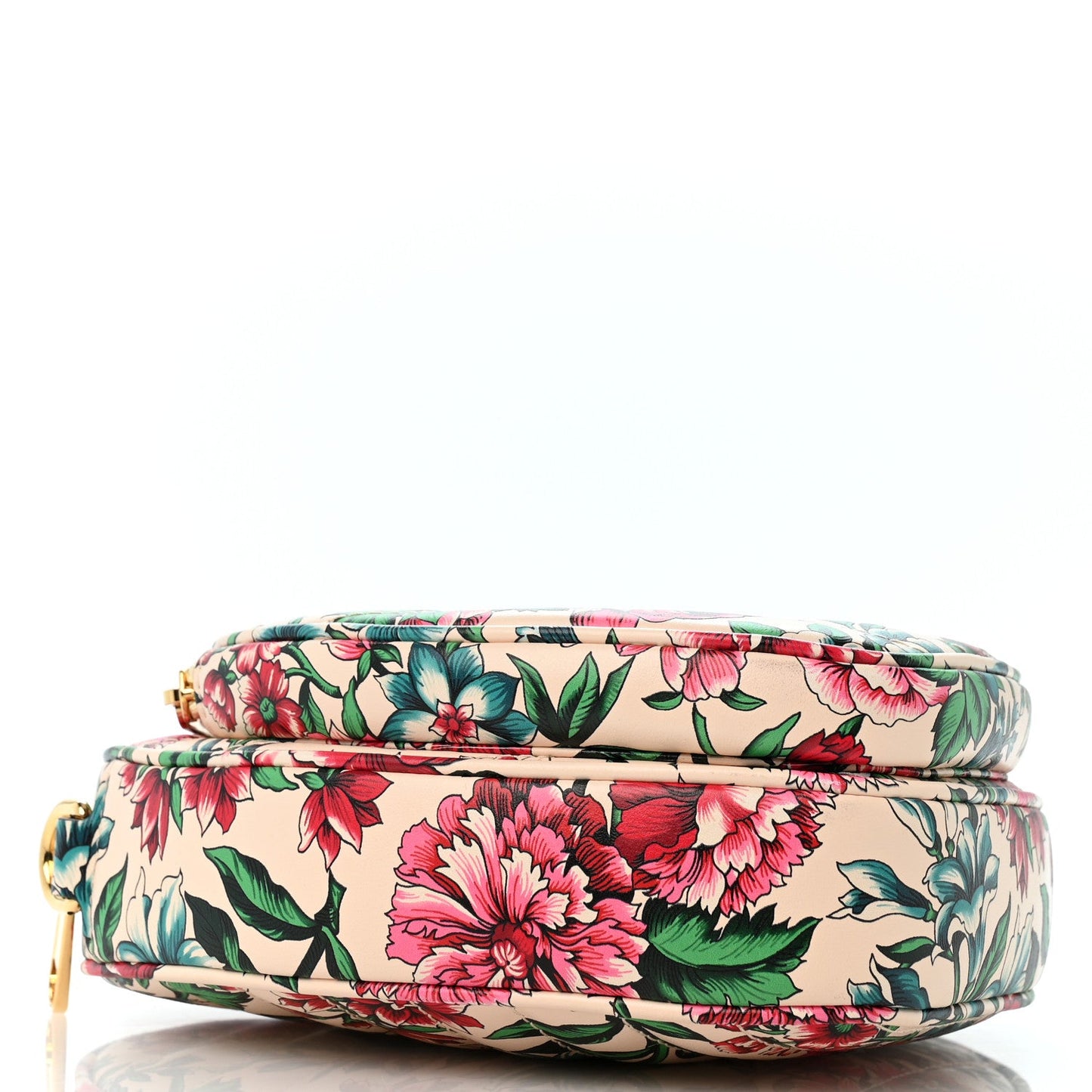 Calfskin Matelasse Diagonal Brit Roses Print Mini Interlocking G Heart Shoulder Bag  White Multicolor