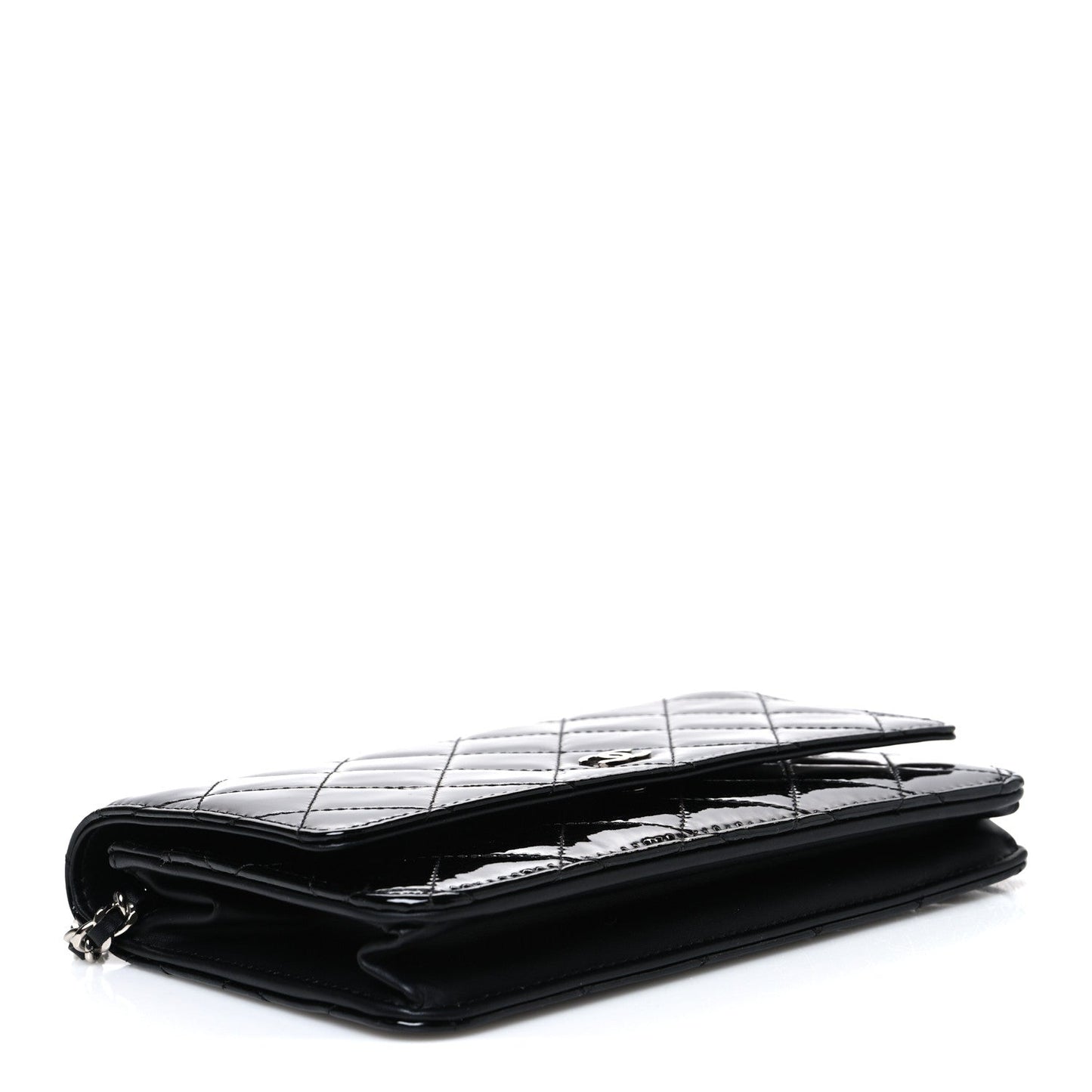Patent Quilted Wallet On Chain WOC Black
