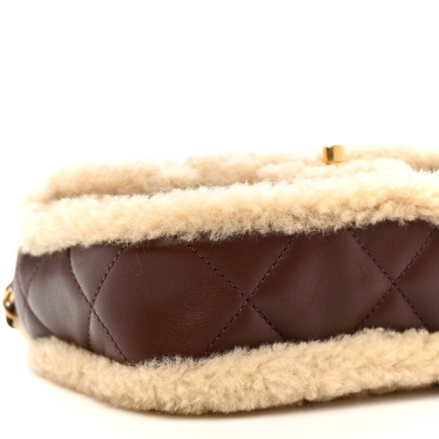 Shearling Lambskin Quilted Mini Furry Coco Flap Beige Dark Brown