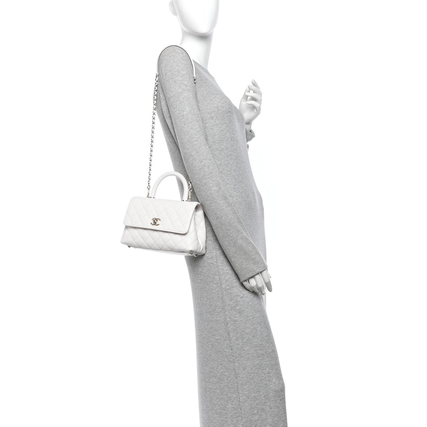 Caviar Quilted Mini Coco Handle Flap White