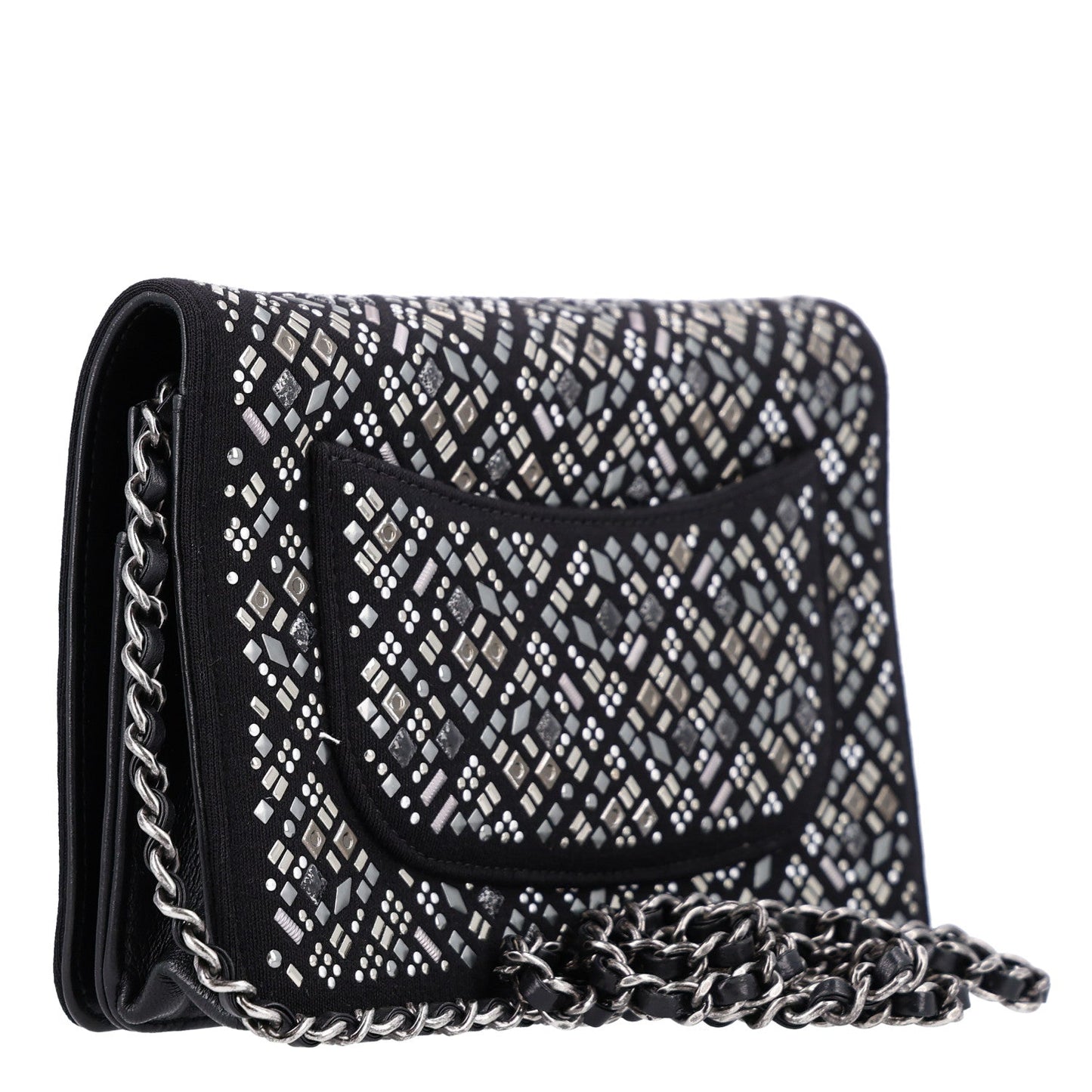 Lambskin Embellished Quilted Wallet On Chain WOC Black