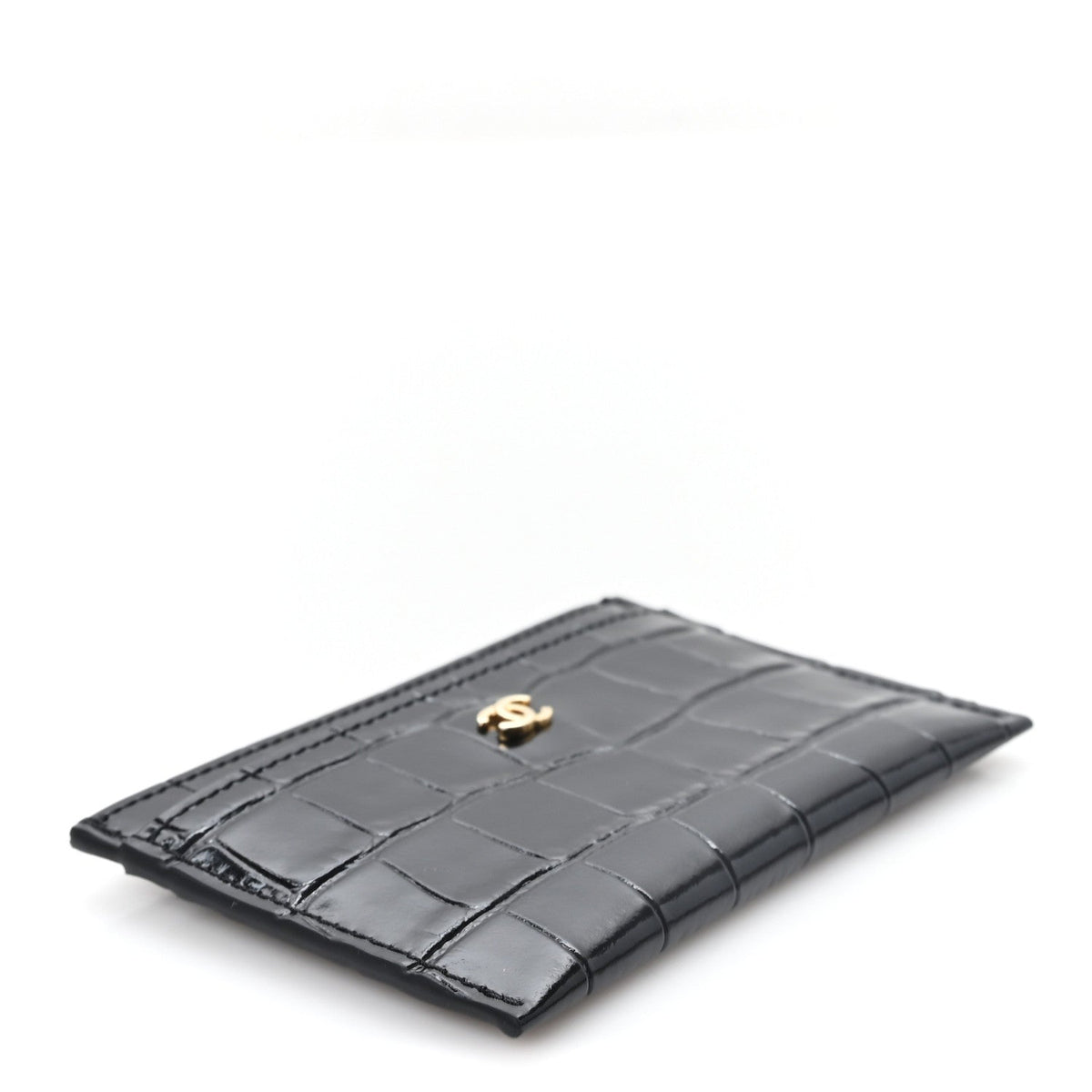 Calfskin Crocodile Embossed Crococo Card Holder Black
