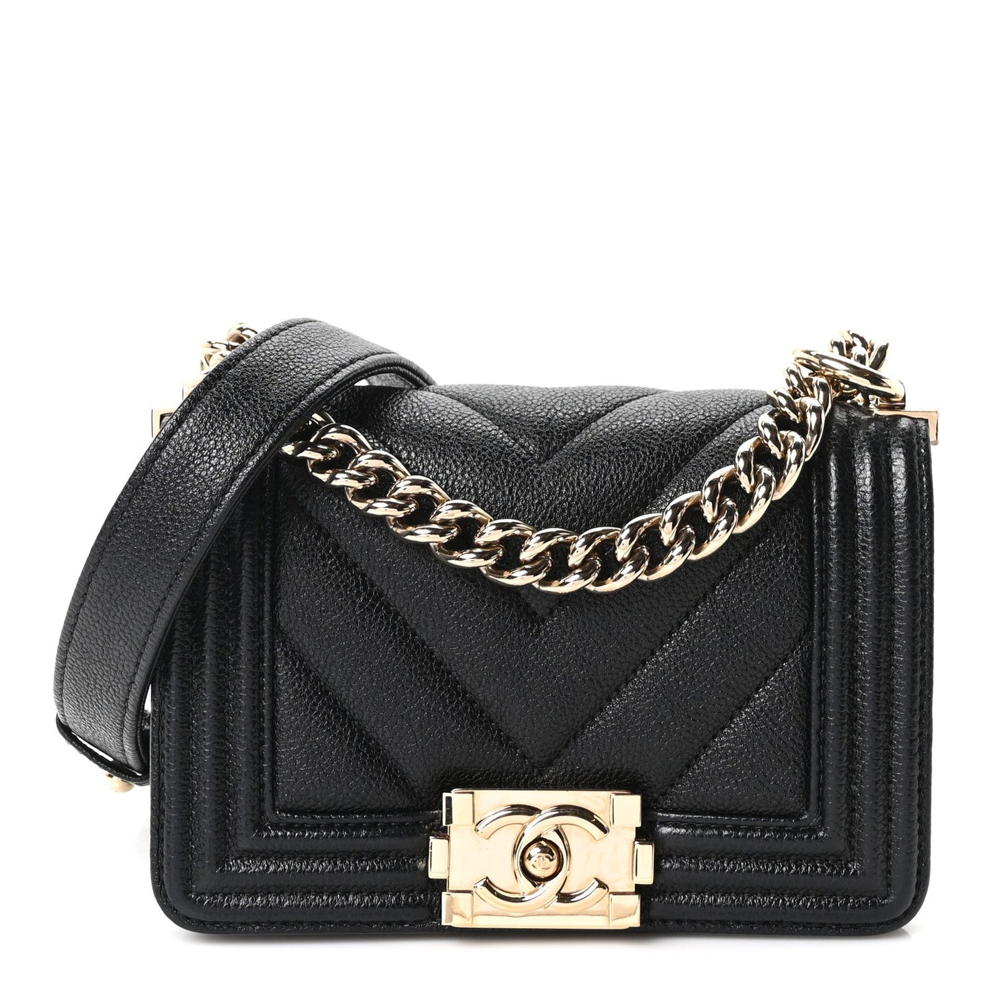 Caviar Chevron Quilted Mini Boy Flap Black