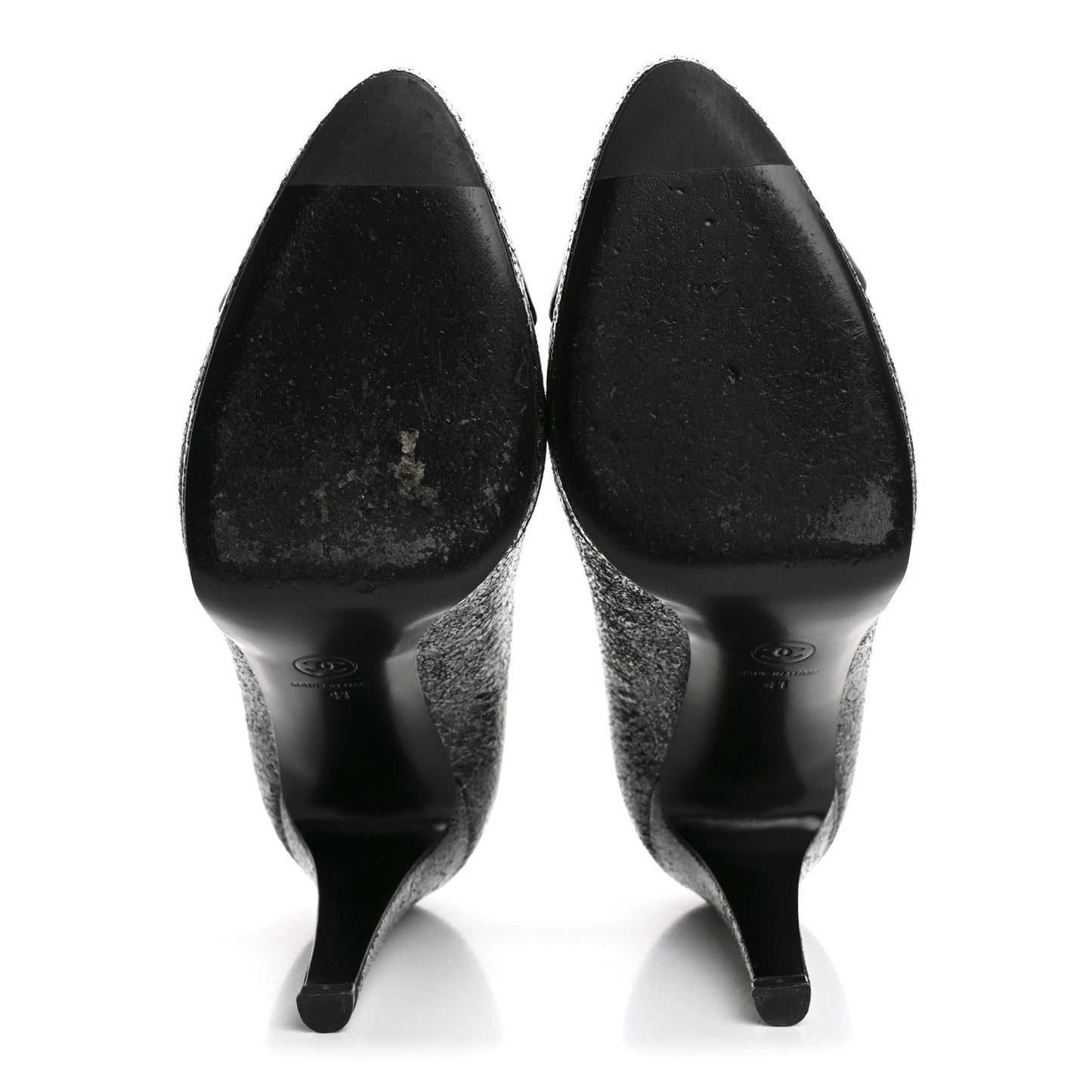 Metallic Crackled Calfskin Patent Cap Toe Pumps 41 Silver Black