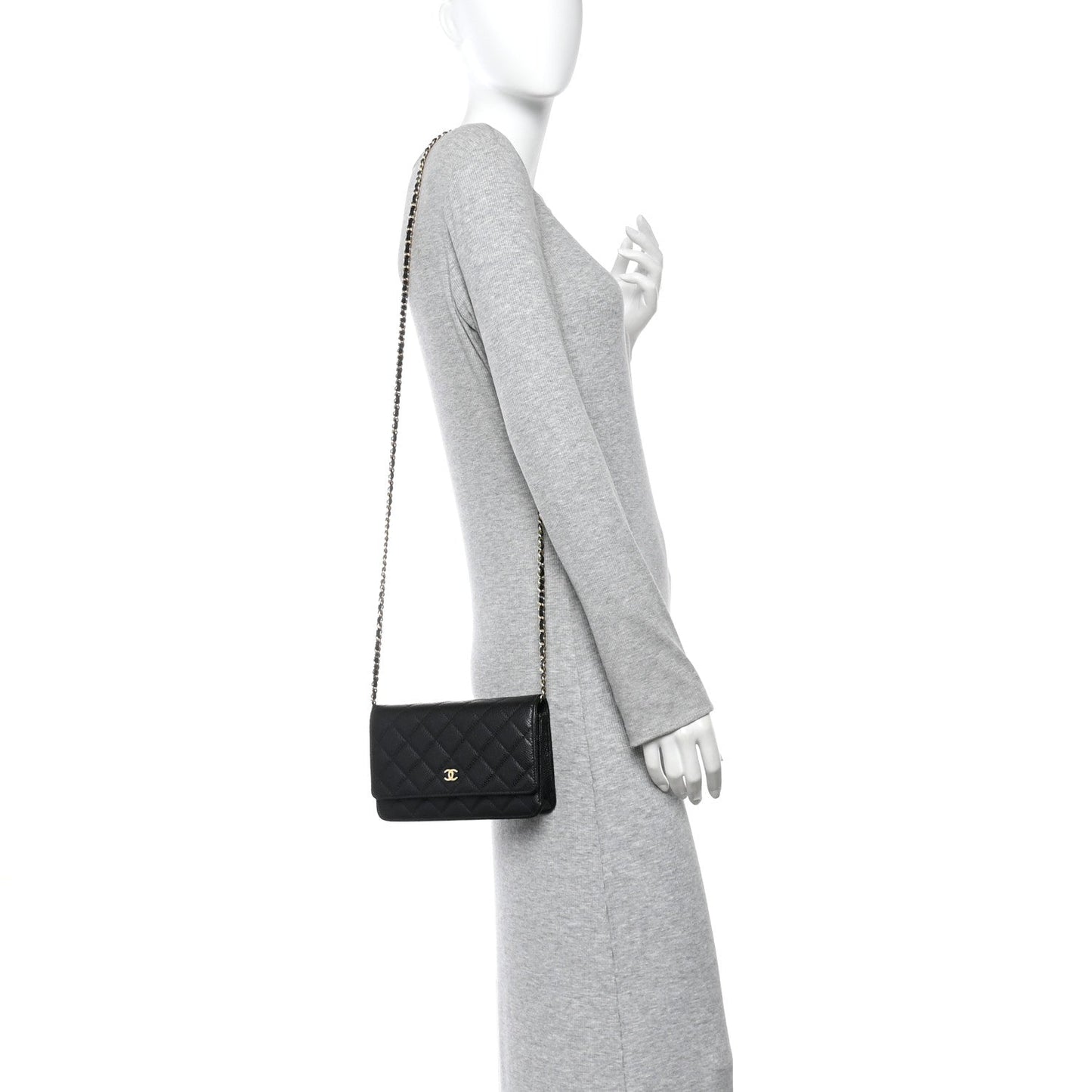 Caviar Quilted Wallet on Chain WOC Black