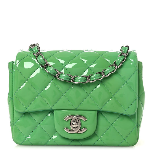 Patent Calfskin Quilted Mini Square Flap Green