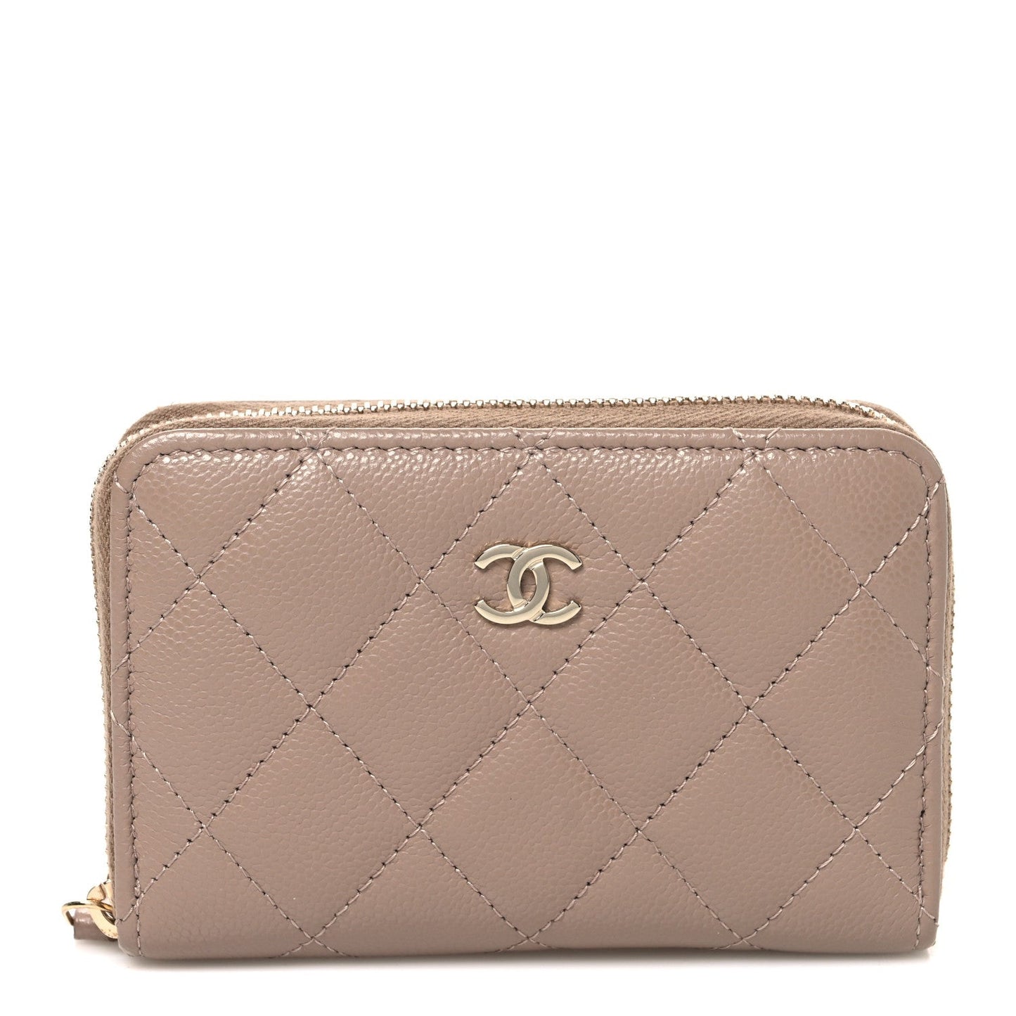 Caviar Quilted Small Zip Around Wallet Dark Beige