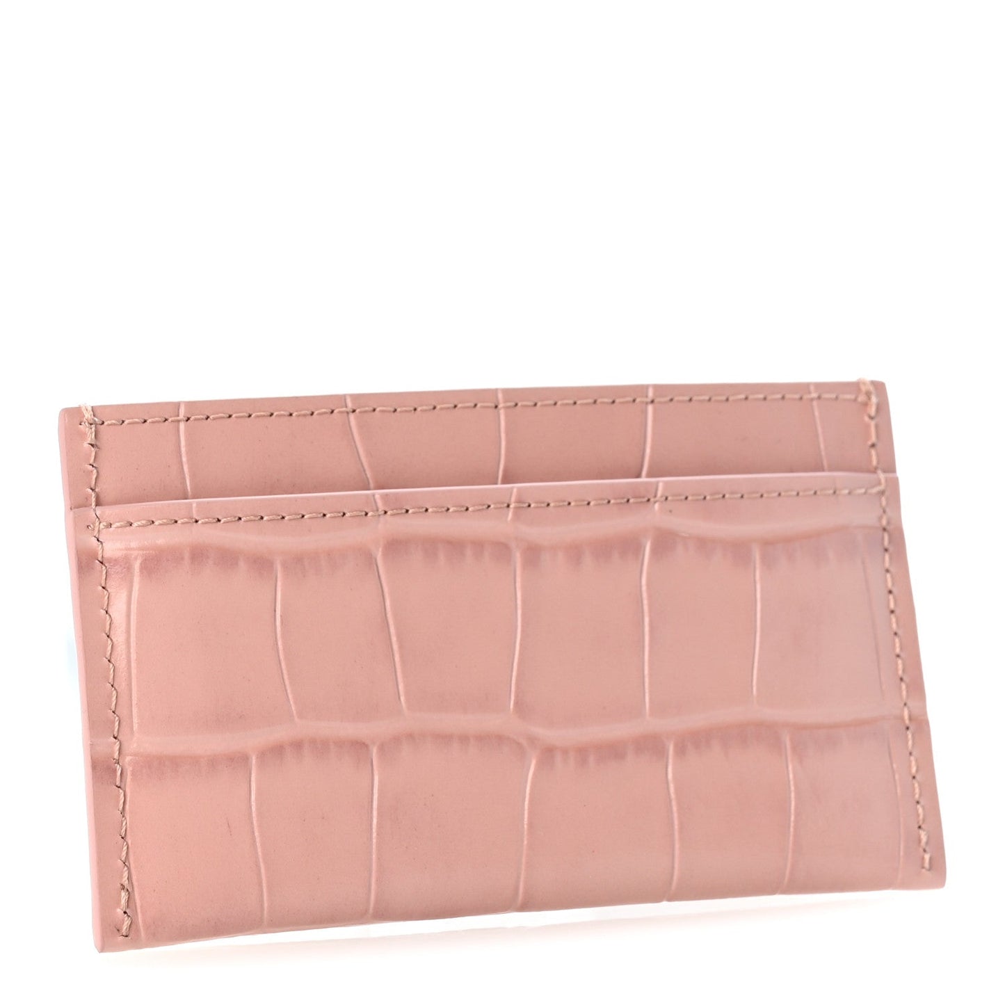 Calfskin Crocodile Embossed Crococo Card Holder Light Pink