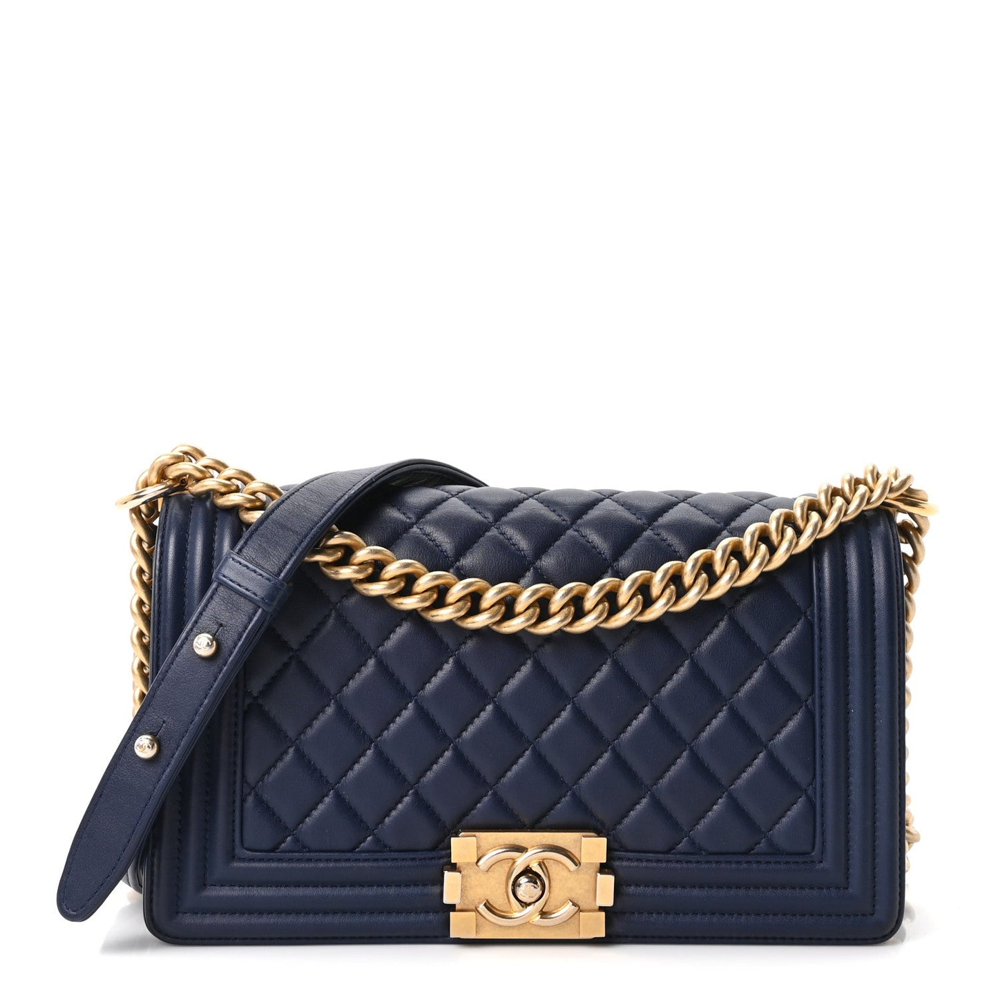 Lambskin Quilted Medium Boy Flap Dark Navy