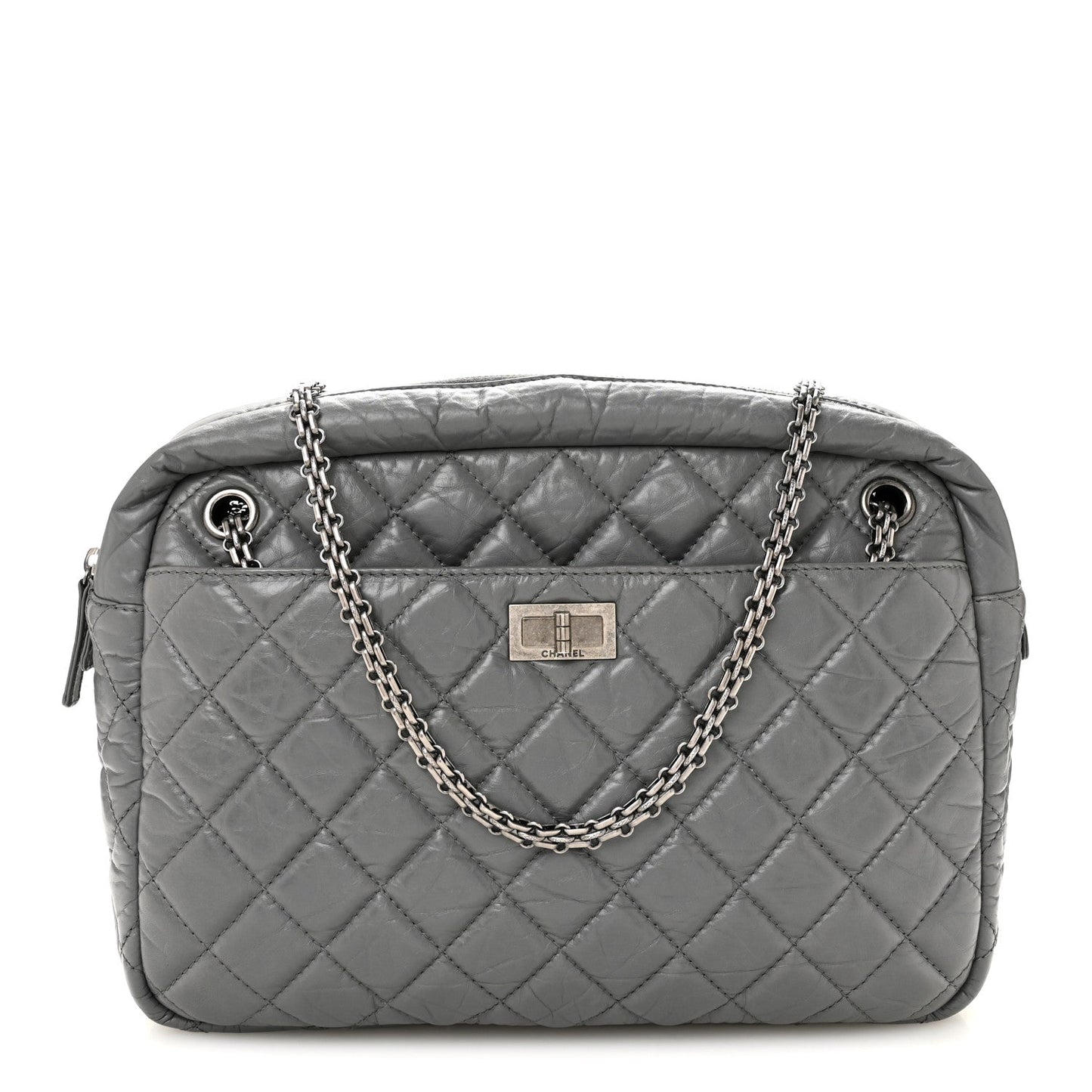 Aged Calfskin Quilted Large Reissue Camera Case Grey