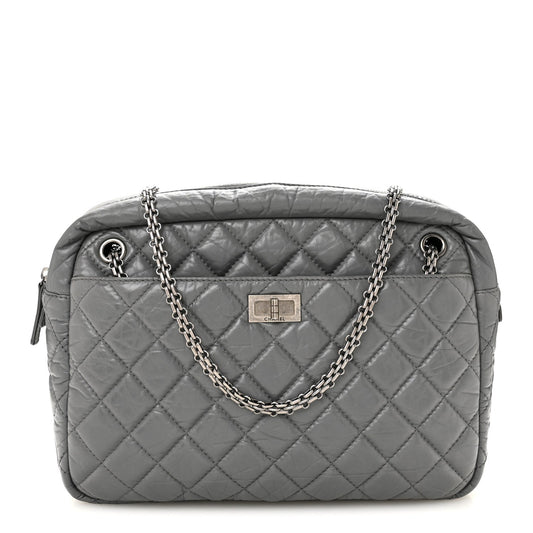 Aged Calfskin Quilted Large Reissue Camera Case Grey