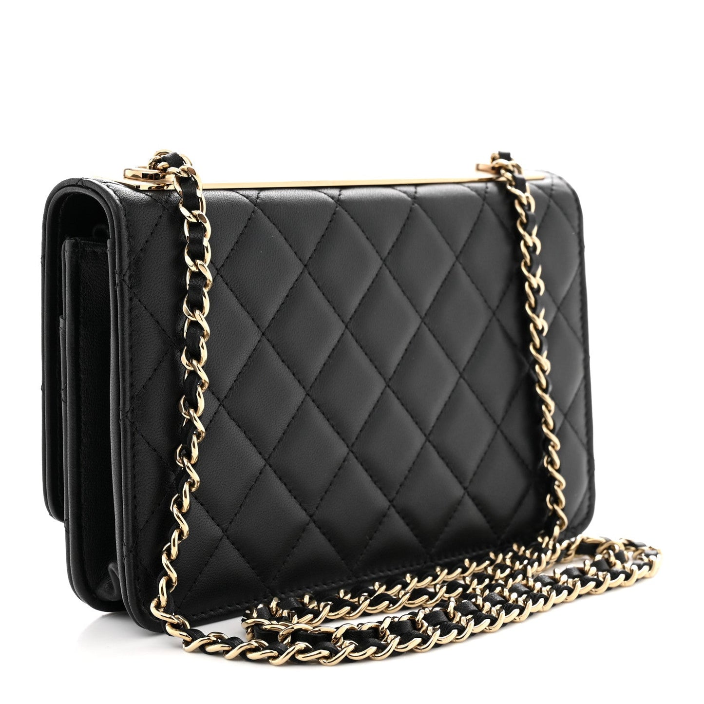 Lambskin Quilted Trendy CC Wallet On Chain WOC Black