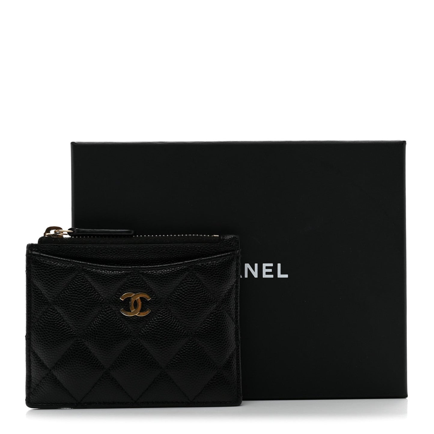 Caviar Quilted CC Zip Card Holder Black