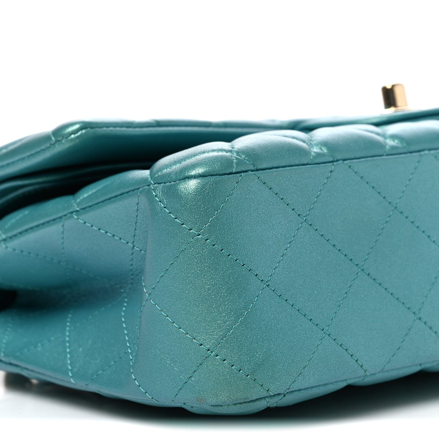 Iridescent Caviar Quilted Medium Double Flap Green