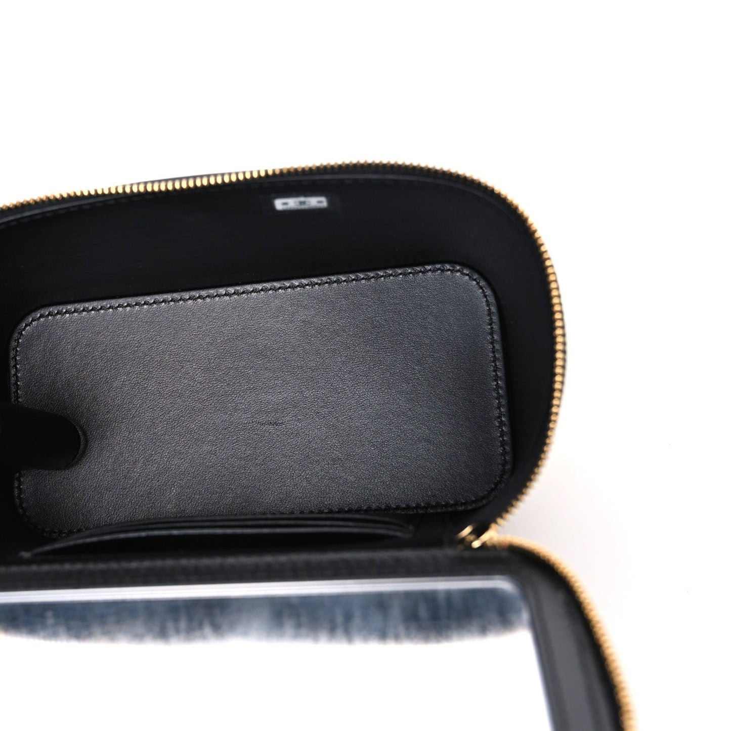 Calfskin Lizard Embossed Top Handle Vanity With Chain Black