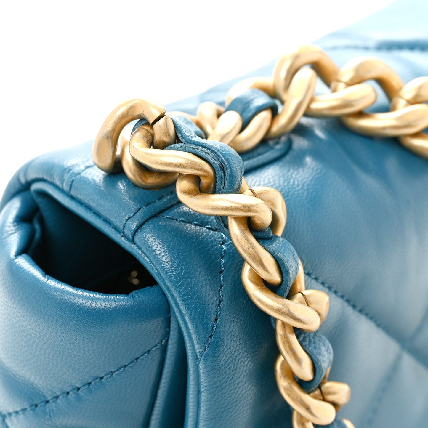 Goatskin Quilted Medium Chanel 19 Flap Turquoise