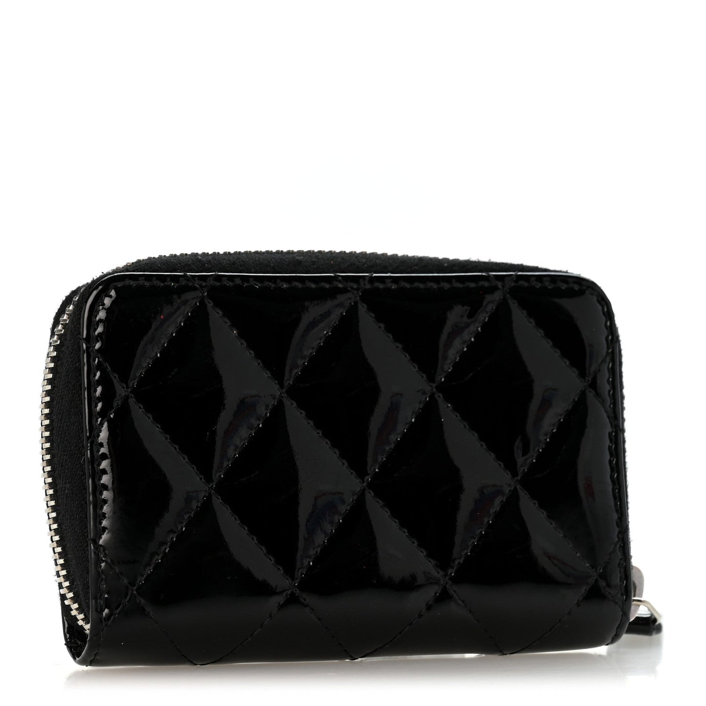 Patent Calfskin Quilted Zip Coin Purse Black