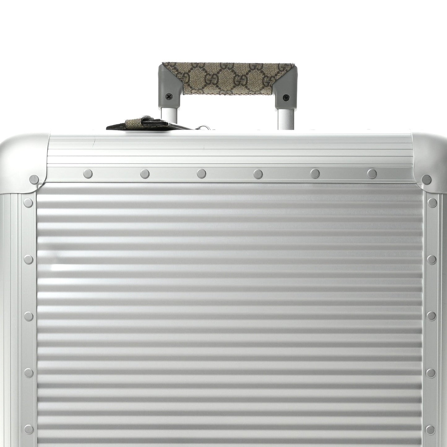 GG Supreme Monogram Aluminium Porter Medium Trolley Suitcase Silver