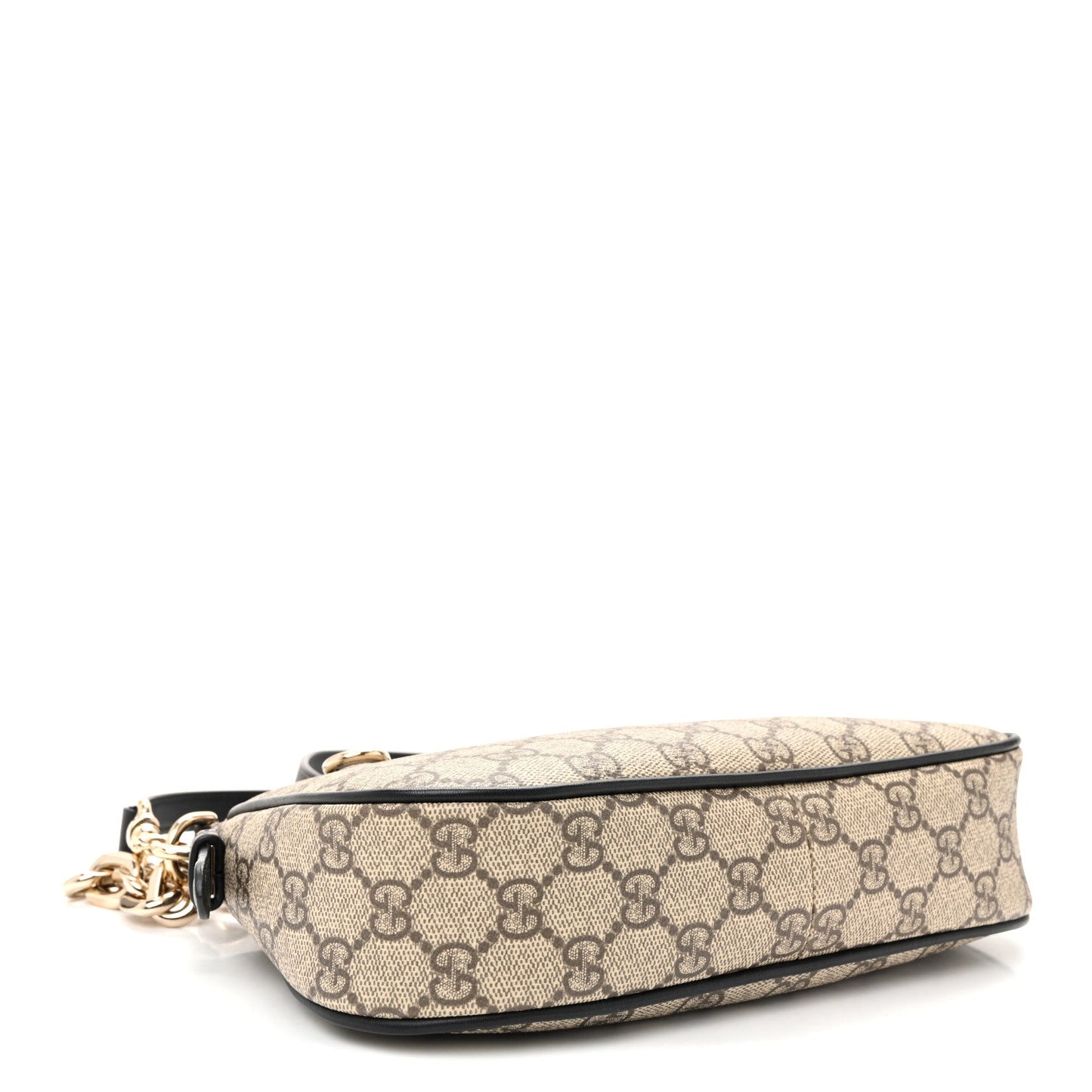 GG Supreme Monogram Textured Calfskin Small Emblem Shoulder Bag Beige Black