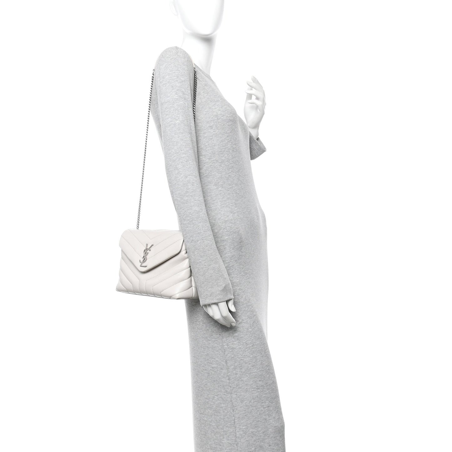 Calfskin Y Quilted Monogram Small Loulou Chain Satchel Ivory