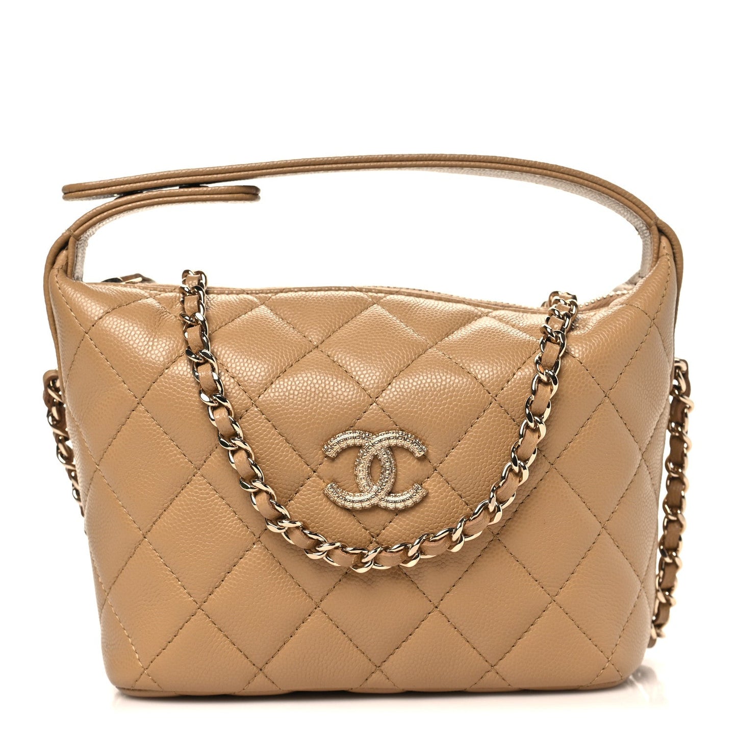 Caviar Quilted Hobo Dark Beige