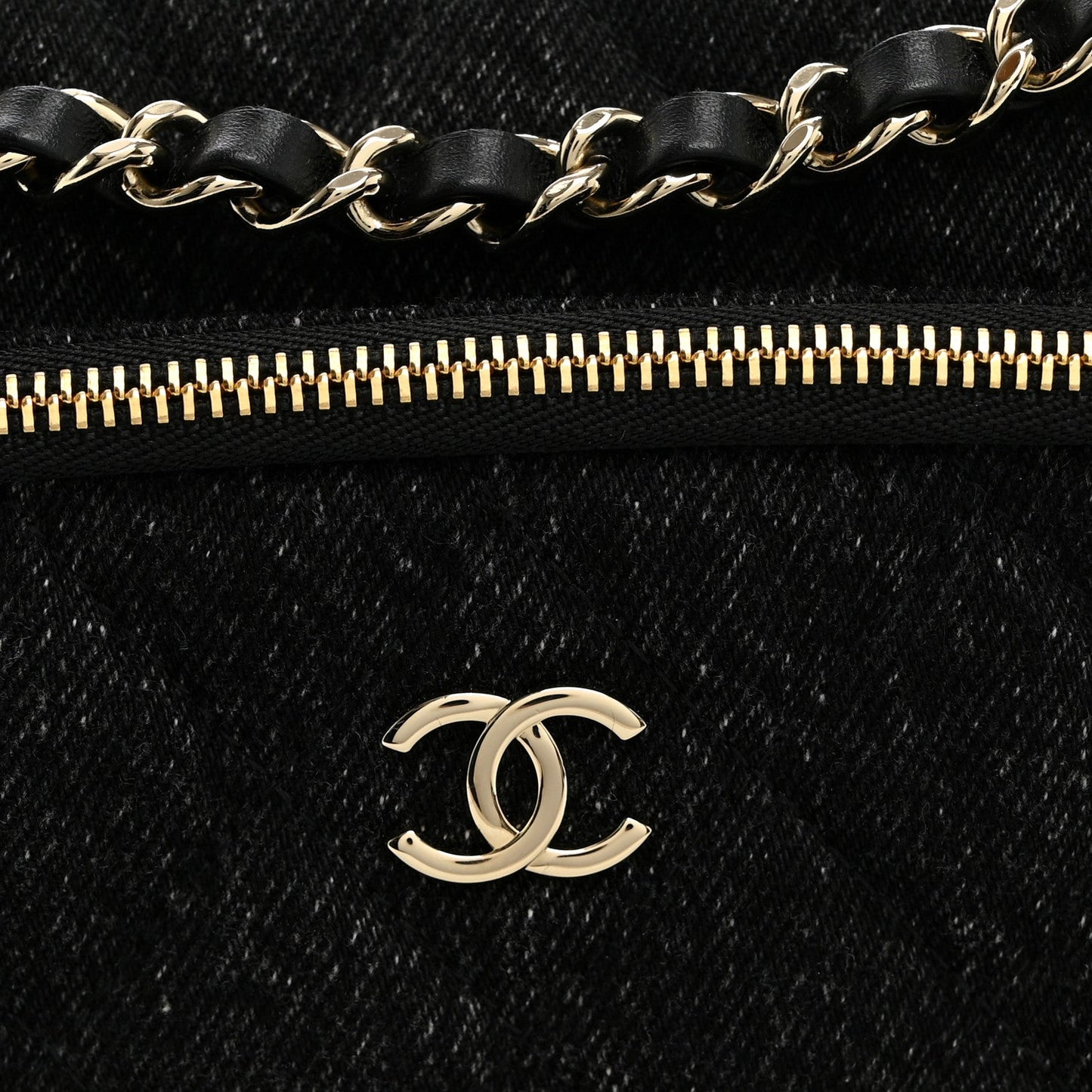 Denim Quilted Small Preppy Pocket Clutch With Chain  Black