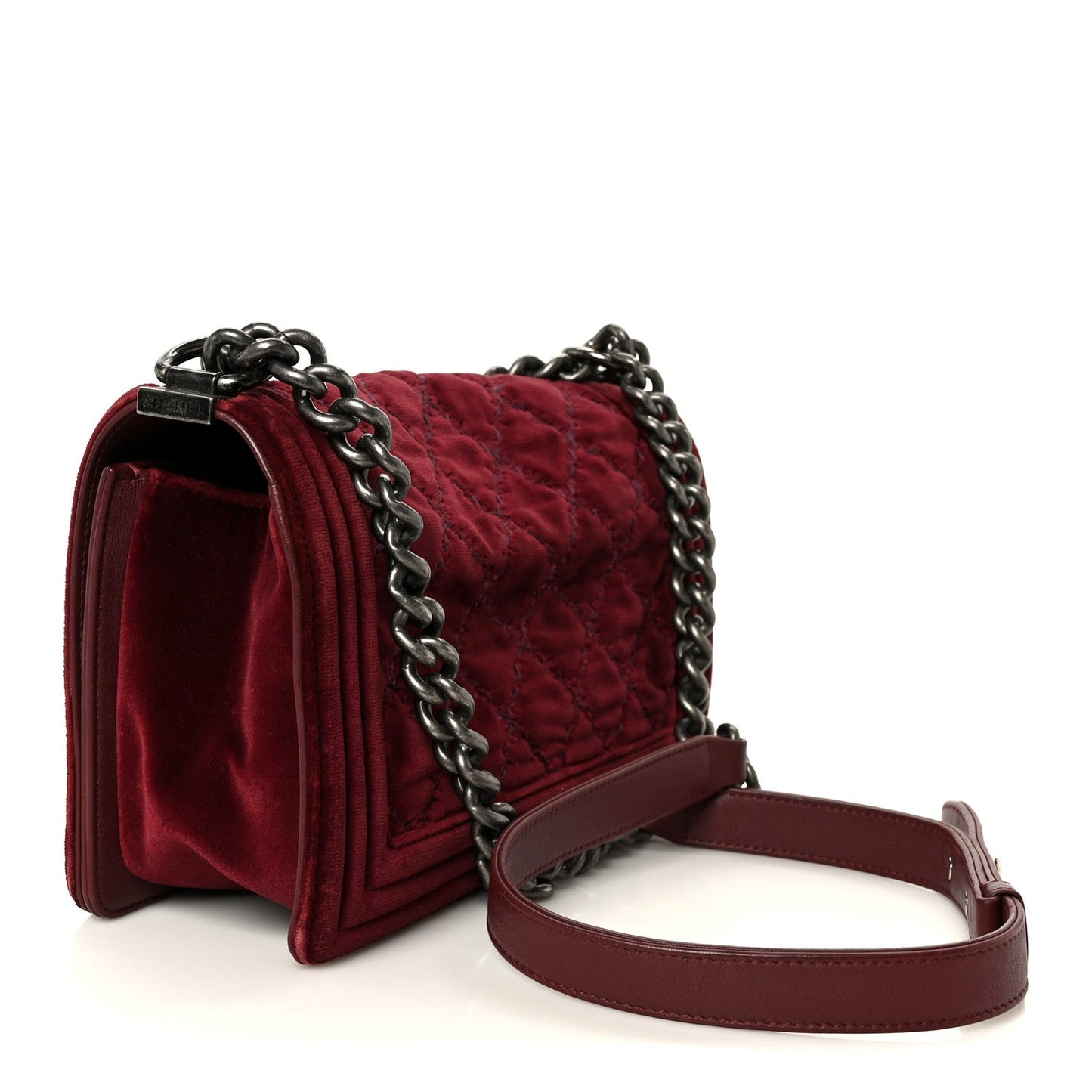 Velvet Tweed Quilted Medium Boy Flap Burgundy