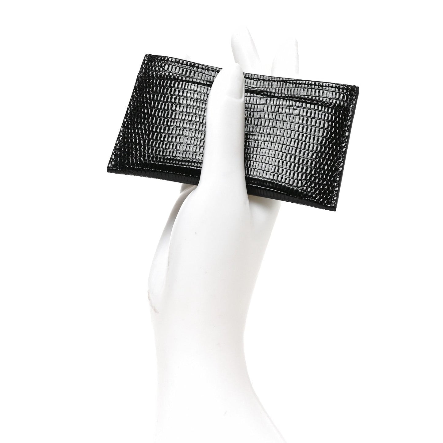 Calfskin Lizard Embossed Card Holder Black