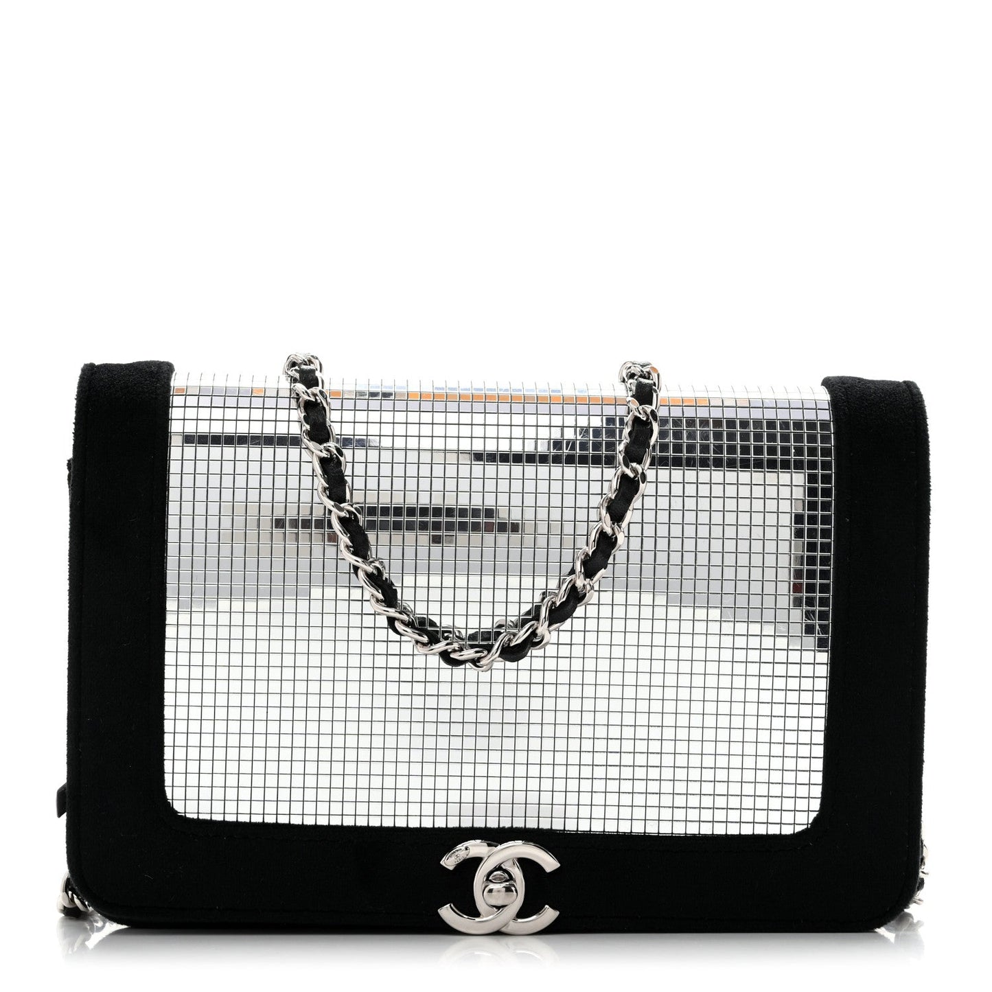 Velvet Mirror Embellished Boy Wallet On Chain WOC Argent