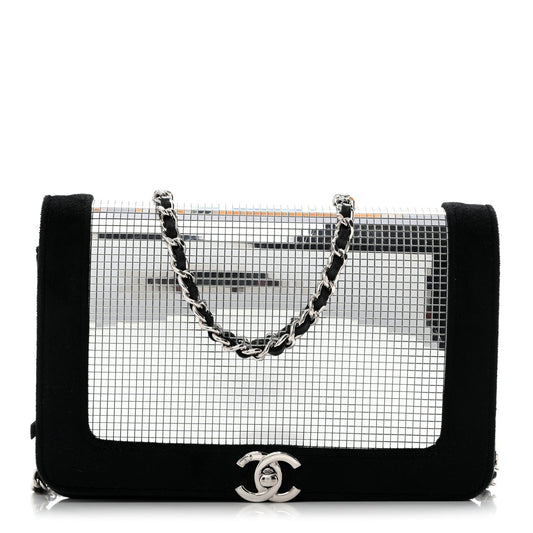 Velvet Mirror Embellished Boy Wallet On Chain WOC Argent