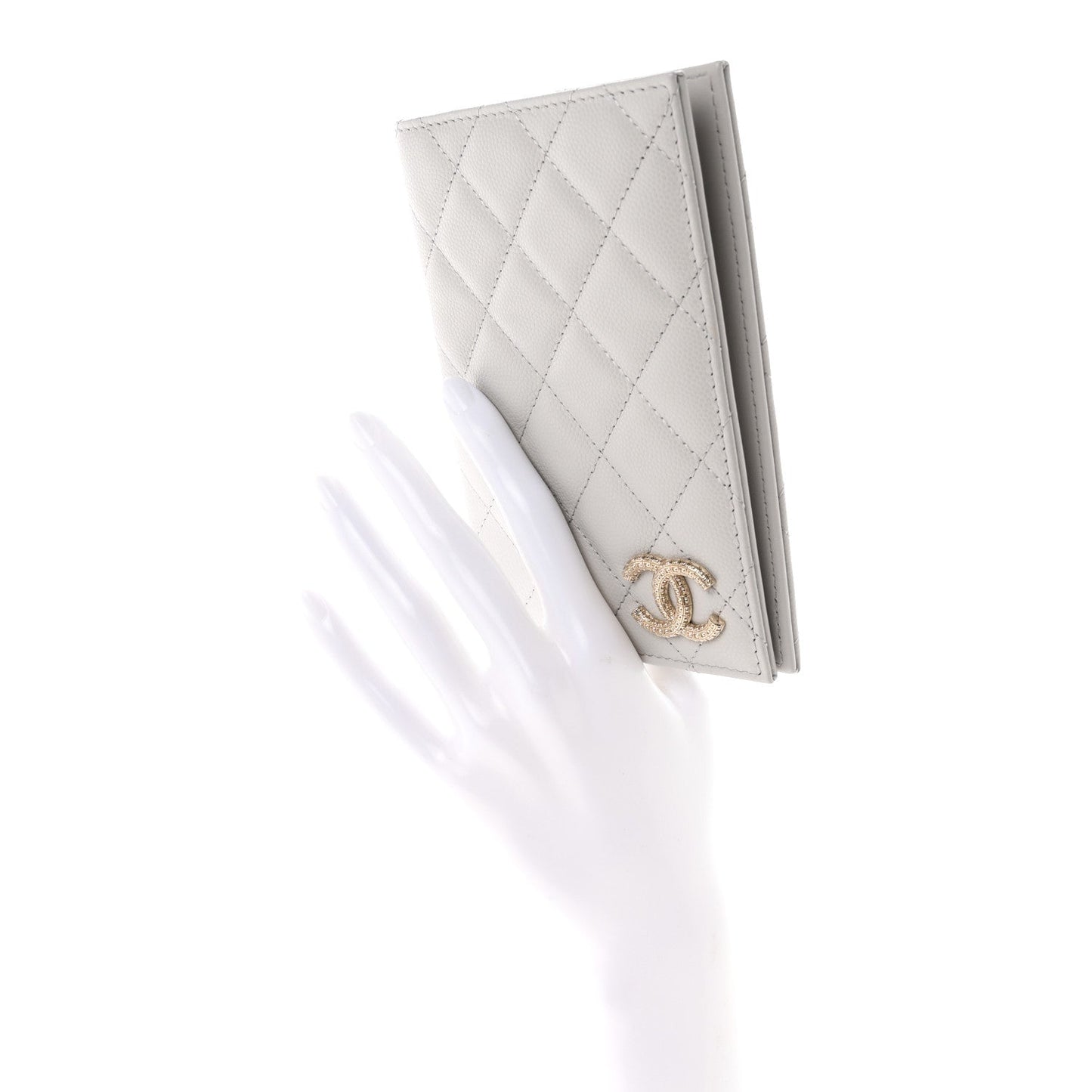Caviar Quilted CC Passport Holder Grey