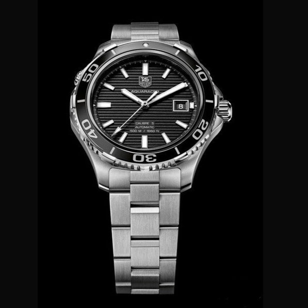 Tag Heuer Aquaracer Caliber 5 Automatic Black Dial Silver Steel Strap Watch for Men - WAK2110.BA0830